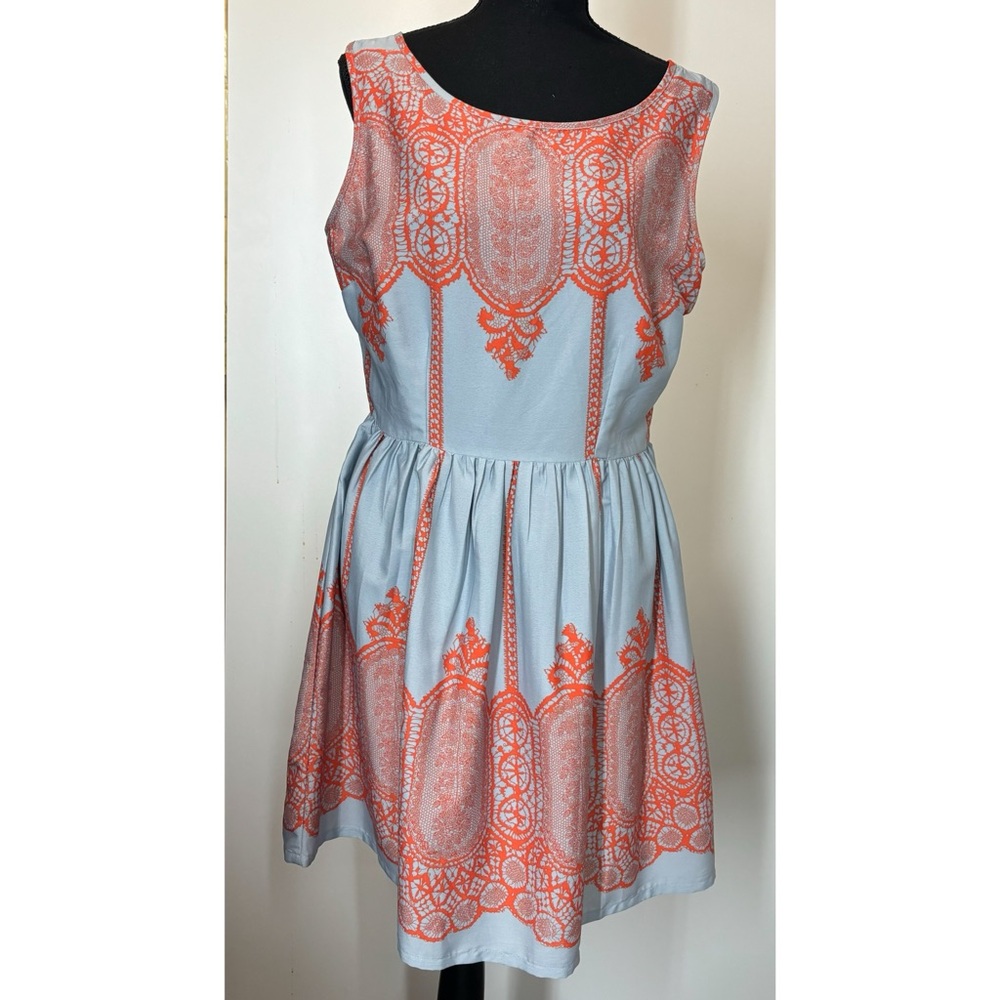 Pinky Grey/Orange Print Sleeveless Dress 
Size Large